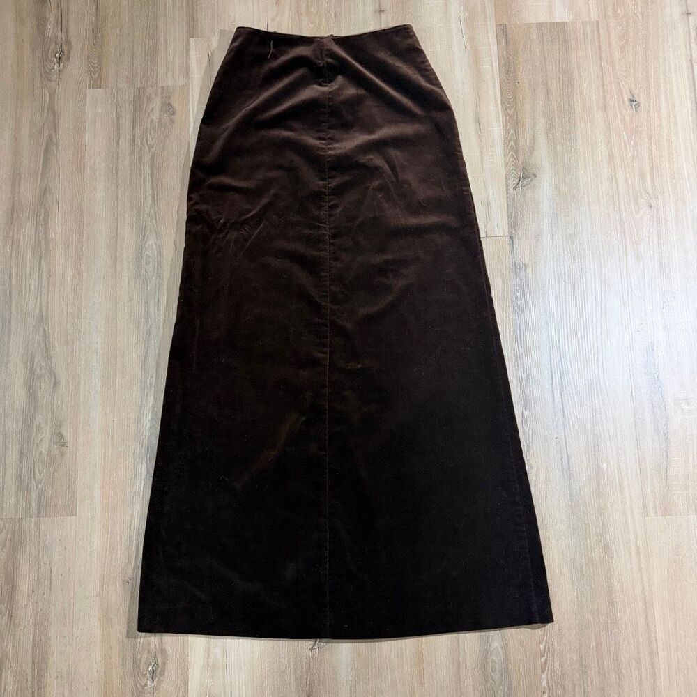 Vintage Lanz Original Chocolate Brown Velvet Maxi Skirt Sz XS/S Dark Academia